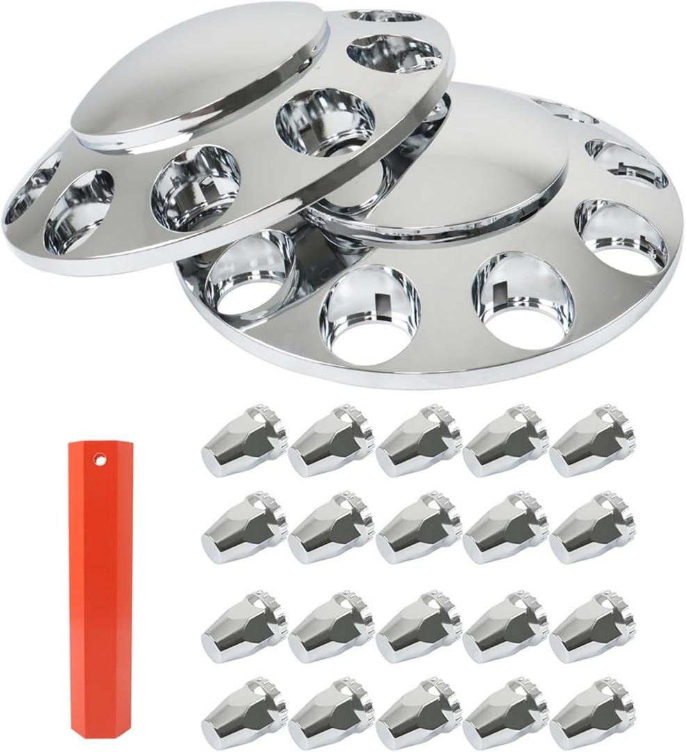 labwork Chrome Front Wheel Covers Hub Axle Plastic ABS 33mm Nut Lug Covers Center 1 Pair for 22.5 in & 24.5 in Semi Truck Wheels