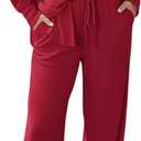 CHICME Womens 2 Piece Vacation Outfits Casual Resort Wear 2026 Beach Cover Up Button Down Shirt Loose Pants Set with Pockets (Red, L)