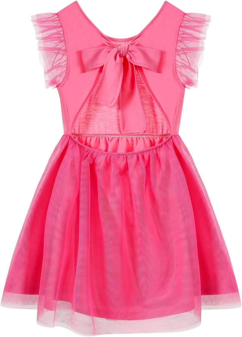 Girls Tulle Dresses Toddler Ruffle Sleeve Sparkle Tutu Dress Kids Clothes Party Gifts Outfits (Pink)