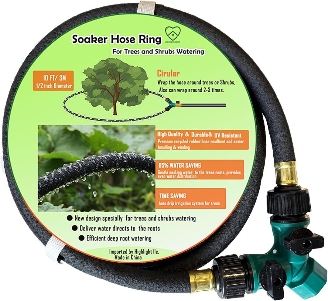 1-PACK 10 FT 1/2" Soaker Hose Slow Release Tree Watering Ring, Automatic Drip Irrigation Watering System, Tree Soaker Ring Hose Great for Deep Root Watering for Trees and Shrubs