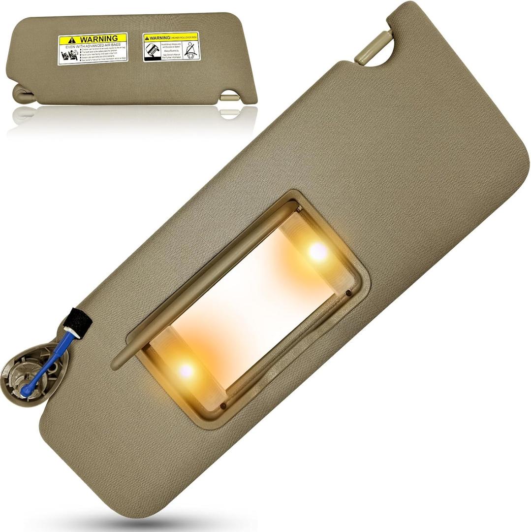Sun Visor for Honda Pilot 2016 2017 2018 2019 2020 2021 2022 Honda Ridgeline 2018-2020 Replacement Sun Shade # 83280-TG7-A12ZA with Vanity Light/with Makeup Mirror (Beige(Driver Left))