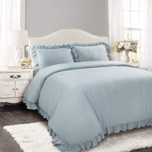 Lush Decor Ruffle Comforter Set 3 Piece Cozy Bedding, Elegance for Bedroom, King, Lake Blue