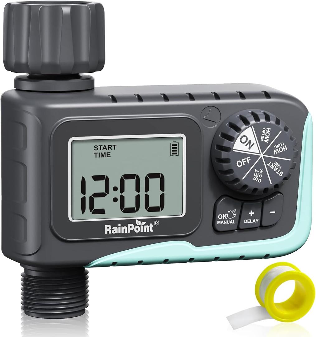 RAINPOINT Sprinkler Timer Outdoor, Water Timer for Garden Hose, Programmable Watering Irrigation Timer with Rain Delay/Manual (Plastic)