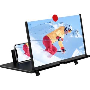 14" Screen Magnifier,3D HD Mobile Phone Magnifier Projector Screen Enlarger for Movies, Videos, and Gaming,Foldable Cell Phone Stand with Screen Amplifier,Supports All Smartphones (Black, 14inch)