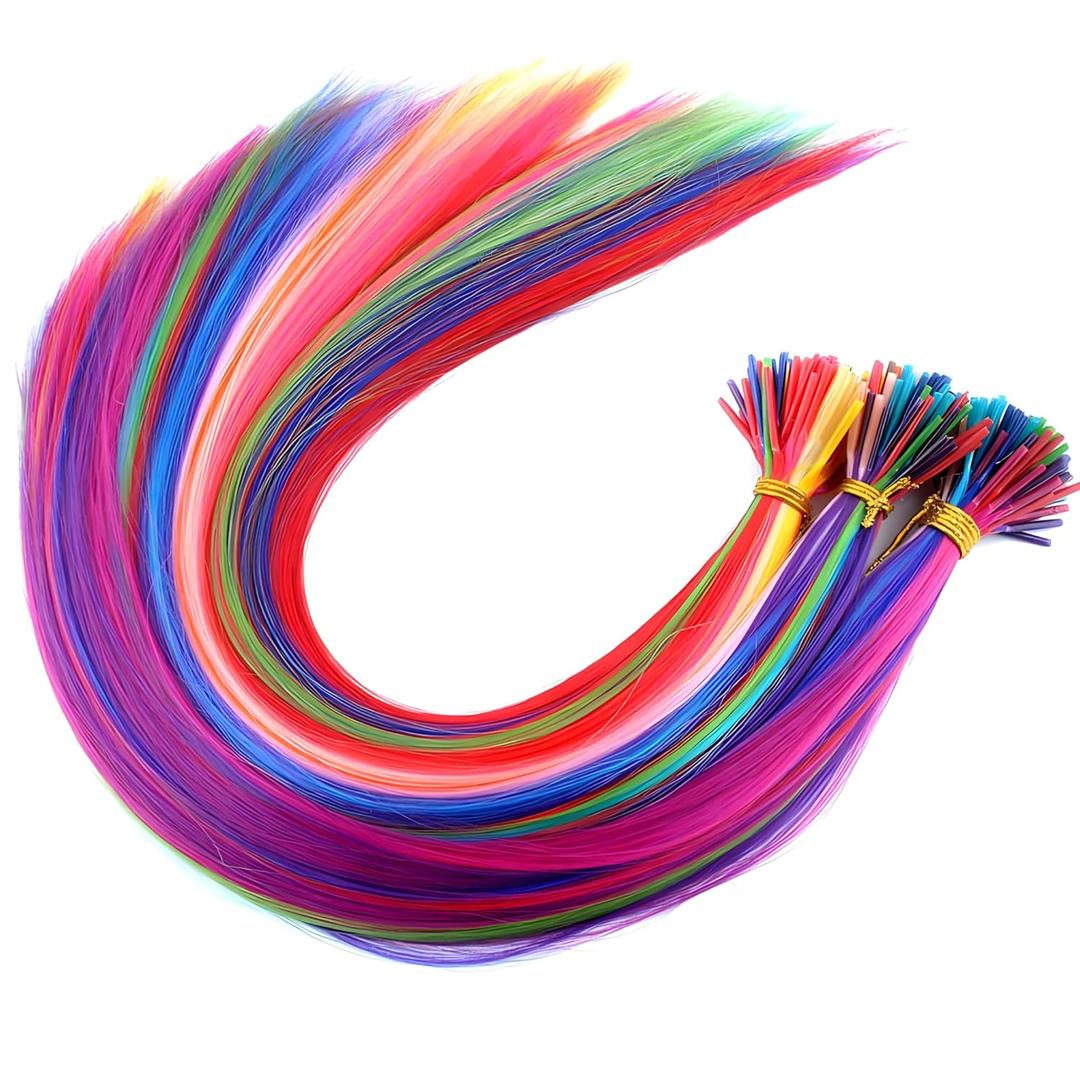 100s Rainbow Hair Extensions,Highlights Synthetic Fiber I Tip Feather Hair Extensions Colored Hair Extensions For Kids Womens Girls, Cosplay Hair Feathers For Party Dress Up Dance 20inch