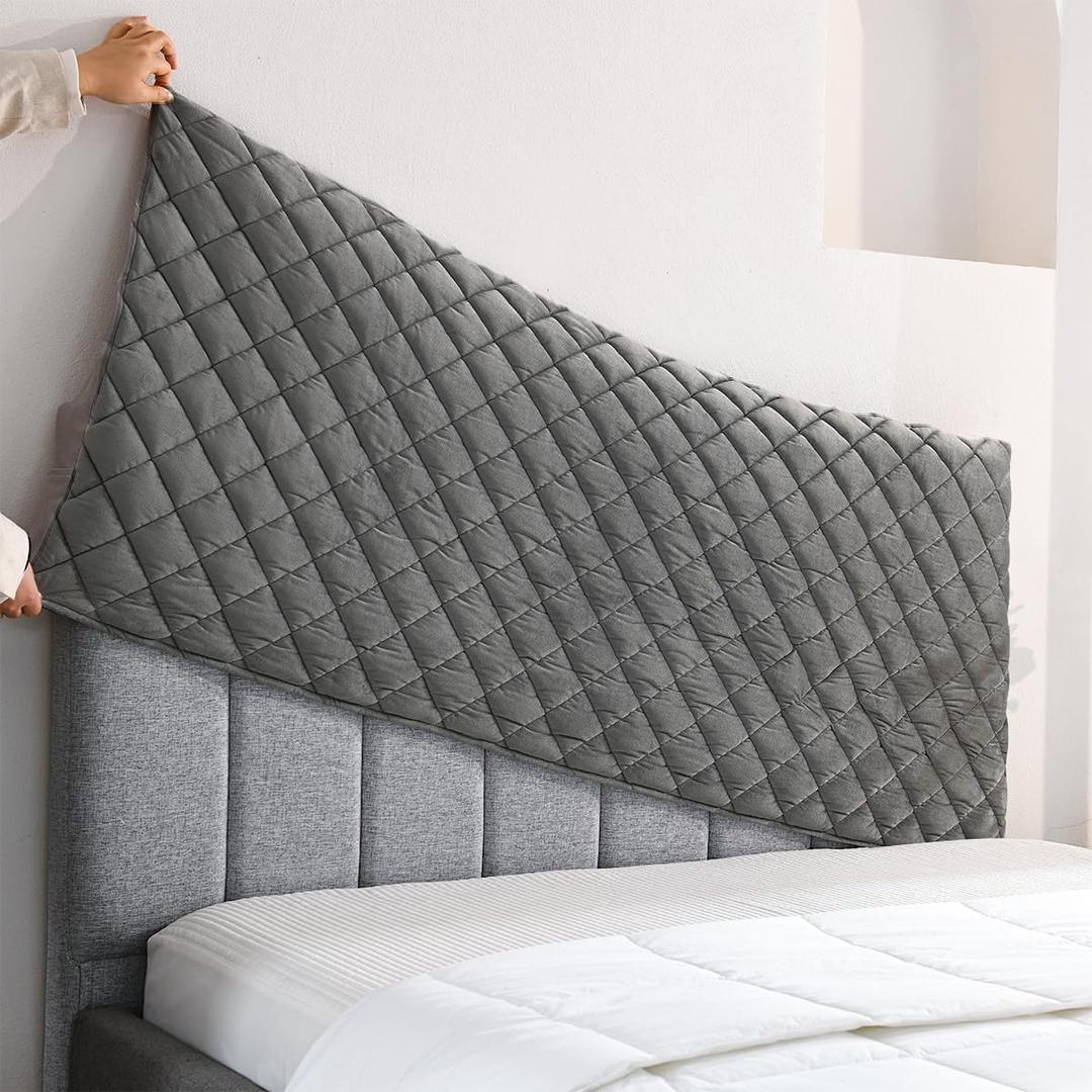 Velvet Bed Headboard Cover Slipcover - Stretch Quilted & Thicken Dustproof Protector for Queen/King, Washable Decorative Headboard Cover for Bedroom (Darkgray, 59x27.5 inch)