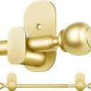 Gold No Drill Curtain Rods for Windows 48 to 84 Inch, USFOOK 5/8 Inch Curtain Rods No Drilling with 3M Adhesive Holders, Apartment Friendly Drapery Rod with Round Finials