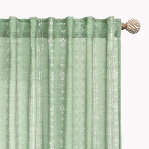 Laundry Room Curtains for Windows Doorway,Boho Floral Linen Semi Sheer Curtains for Kitchen Bathroom Window Living Room 63 Inch Length (50"W x 63"L (Pack of 2), Sage)