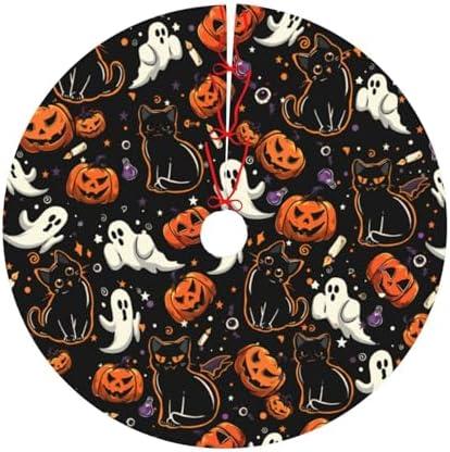 Halloween Tree Skirt 36" Halloween Cat Pumpkin Ghost Tree Skirts Tree Mat for Halloween Christmas Xmas Festive Party Yard Decorations Indoor Outdoor Ornaments