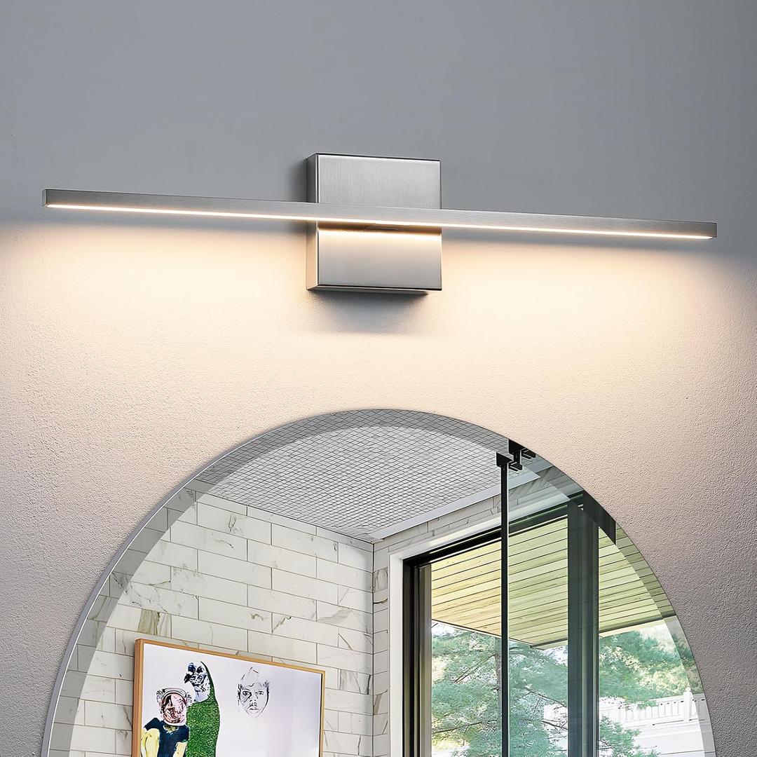 Bathroom Light Fixtures Over Mirror - 24inch Dimmable Brushed Nickel Vanity Lights for Bathroom 18W LED Vanity Light Bar 3500K Modern Wall Sconce Lighting for Mural