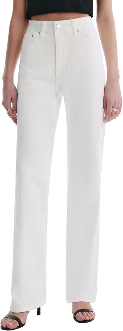 Womens Jeans High Waisted Straight Leg Stretchy Jeans Trendy Wide Leg Casual Fit Denim Pants (6, White)