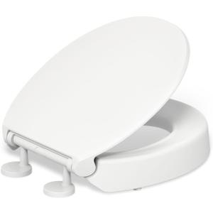 KOHLER 25876-0 Hyten 3" Height, Elevated Soft Close Round Toilet Seat, Contoured Seat with Grip-Tight Bumpers, Quick-Attach Hardware, White
