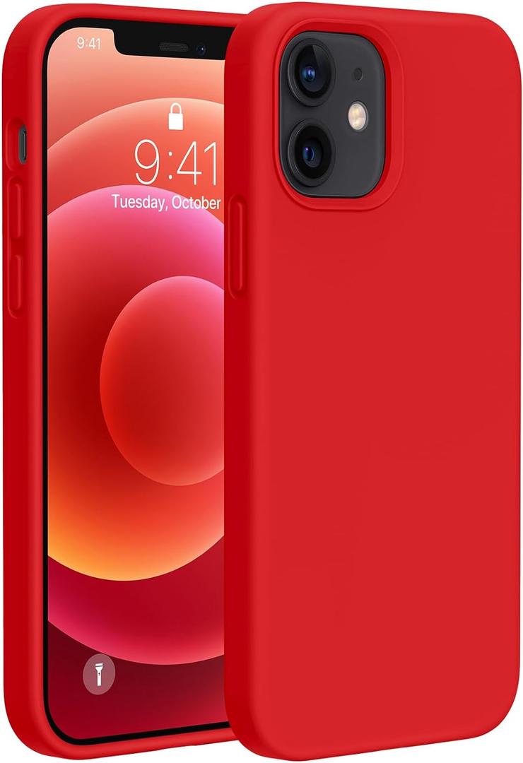 Miracase Compatible with iPhone 12 Case and iPhone 12 Pro Case, Liquid Silicone Gel Rubber Full Body Protection Shockproof Drop Protection Phone Case for iPhone 12/12 Pro 6.1 inch, Red