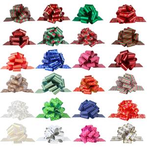 Christmas Gift Wrap Bows Ribbon 40mm for Xmas Wrapping, Christmas Decorations, Florist Wrap (24PCS in 24 Patterns)