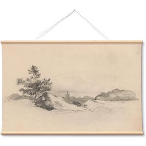 VIYYIEA Extra Large Canvas Wall Art, 36x54 Inch Vintage Pine Tree Landscape Hanging Scroll, Black and White Neutral Wall Decor for Living Room, Bedroom, Office