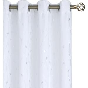 BGment Room Darkening Curtains 54 Inches Long, Grommet Thermal Insulated Blackout Curtains with Wave Line and Dots Printed for Bedroom, 2 Panels, Each 52 x 54 Inch, Pure White
