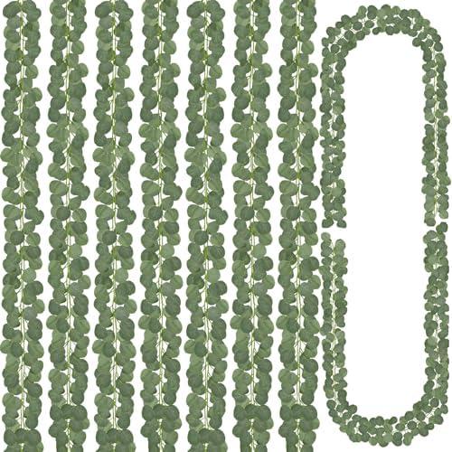 CQURE 96Pcs Eucalyptus Garland,Artificial Eucalyptus Leaves Table Greenery Garland Wreath Vines for Wedding Party Table Fireplace Home Decor