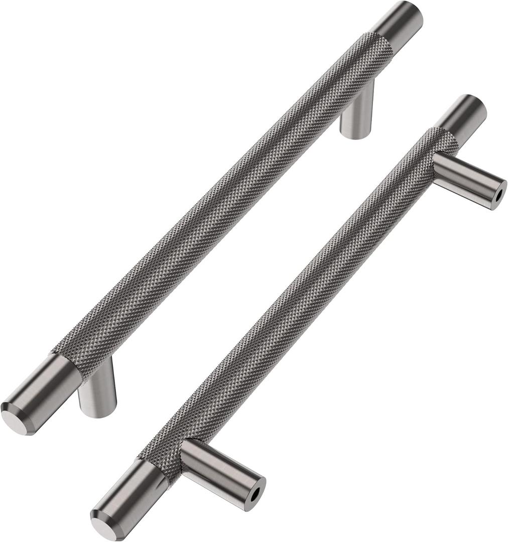 Alzassbg 10 Pack Black Nickel Cabinet Pulls, 5 Inch(128mm) Hole Centers Knurled Cabinet Handles T Bar Kitchen Pulls for Drawer and Cabinets AL3015AS