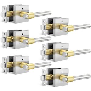 Goldenwarm 6 Pack Silver and Gold Interior Door Handles, Heavy Duty Privacy Door Handles Levers, Brushed Nickel Door Handles Interior for Bedroom and Bathroom(Square, Zinc Alloy)