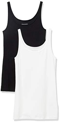 Amazon Essentials Women's Slim-Fit Thin Strap Scoop Neck Tank Top, Pack of 2, Black/White, XX-Large