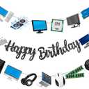 Computer Birthday Party Decorations Black Happy Birthday Banners Decorations for Intelligence Computer Theme Birthday Party Baby Shower Supplies