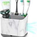 Toothbrush Holders for Bathrooms, Tooth Brush Holder for Bathroom Countertop Organizer, Kids Electric Toothbrush and Toothpaste Holder (Grey Marble Grain)