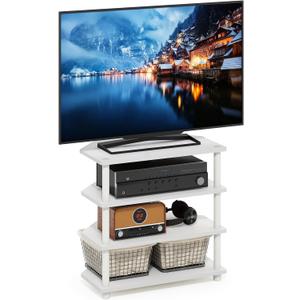 Furinno ECON TV Stand, 4-Tier Corner Petite Entertainment Center, Open Frame TV Console for TV up to 32 Inch, Easy Assembly, for Living Room, Bedroom, White