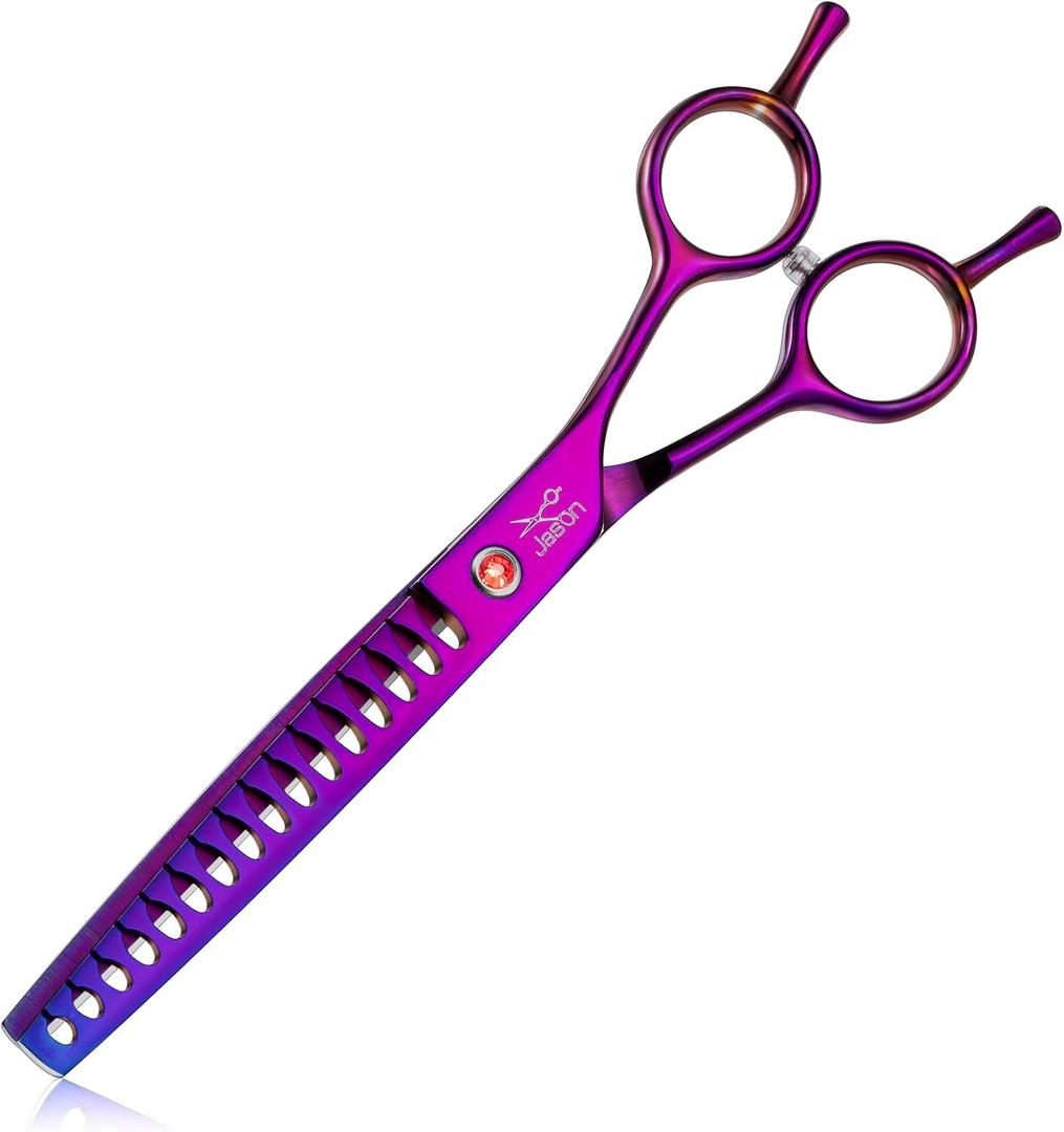 JASON 7" Dog Grooming Scissor - Professional Chunker Shear with Ergonomic Handle Japanese Stainless Steel Hair Scissor for Dogs, Cats and Other Pets, Sharp (Chunker, Purple) Christmas Gift