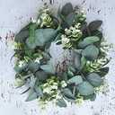 LSKYTOP 4 Pcs Green Eucalyptus Round Wreath Artificial Farmhouse Wreath for Door Wall Window Decor,11Inch/PC