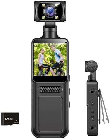 Fenpos 4K Body Camera with Audio and Video Recording Mini Wearable Body Worn Cam Portable Small Personal Camcorder Sport Action Outdoor Video Recorder 128GB