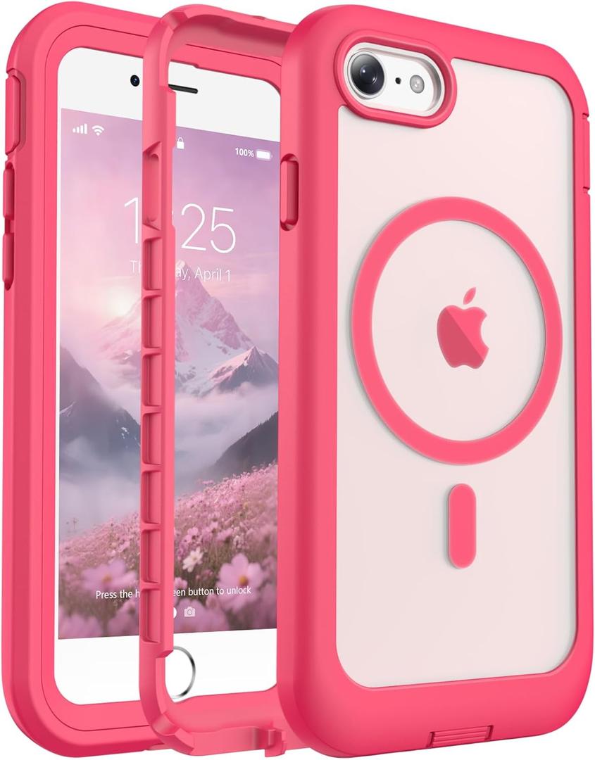 jaroco Magnetic for iPhone SE Case 3rd/2rd,iPhone 8/7 Case, [Compatible with MagSafe][Military Grade Drop Protection][Heavy Duty Protection][Non-Slip] 2-Layer Bumper Phone Case 4.7''-Rose