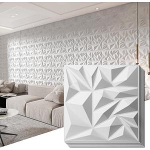Art3d 33-Pack 3D Wall Panels for Interior Wall Decor, Modern Diamond Textured Accent Wall Paneling for Gaming Living Room TV Wall Background, 30x30 cm White, A10342