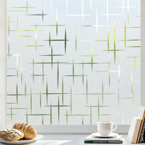 rabbitgoo Window Privacy Film Frosted Glass Window Film, Decorative Privacy Cling, UV Blocking Staic Cling Bathroom Glass Frosting Sticker, Non-Adhesive Front Door Cover, Cross Pattern, 23.6" x 78.7"