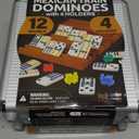 Mexican Train Dominoes Set with 4 Holders - Dominoes Double 12 with Wooden Hub and Tiles Holders - Double 12 Dominos Set for Family Game Night for Adults and Kids Ages 8 and up (D12 + 4 Holders)