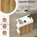 15.35" Small Bathroom Vanity with Sink, Wall Mounted Floating Vanity Cabinet with Integrated Ceramic Basin, Compact Single Sink with Side Storage for Small Bathroom