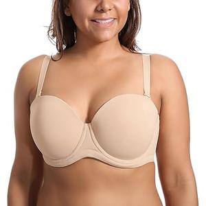  Women's Underwire Contour Multiway Full Coverage Strapless Bra Beige  36DD 
