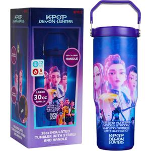 KPop Demon Hunters 30oz Tumbler with Straw and Handle for Girls, Teens, Insulated Stainless Steel Travel Mug, Gifts for Girls