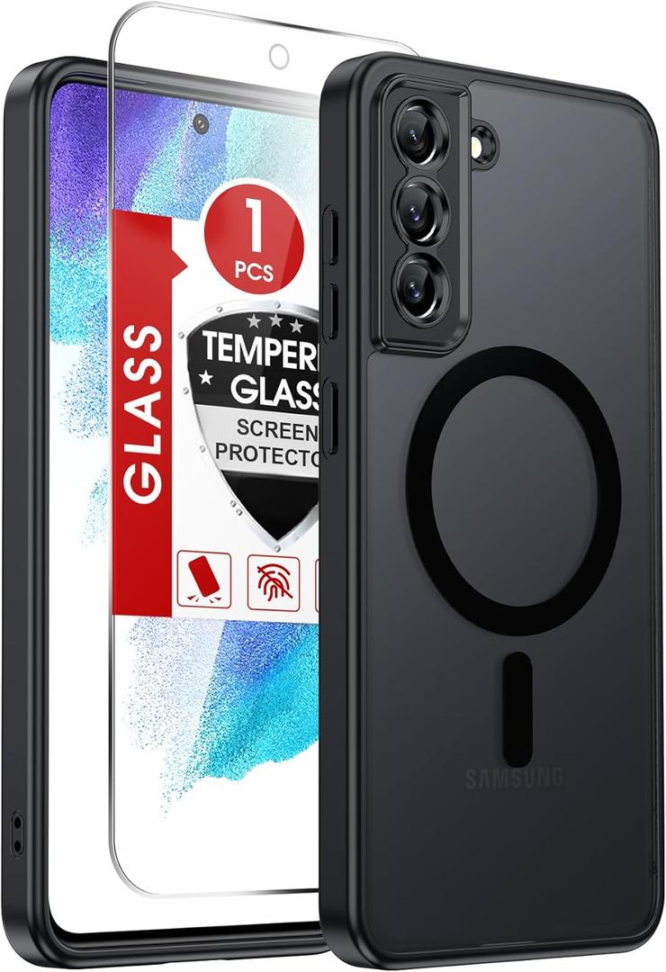 LeYi for Samsung Galaxy S21-FE 5G Phone Case:【𝐍𝐨𝐭 𝐟𝐢𝐭 𝐒𝟐𝟏】 Compatible with Mag-Safe with Screen Protector, Military-Grade Matte Translucent Soft-Touch Skin Funda para S21FE, Black