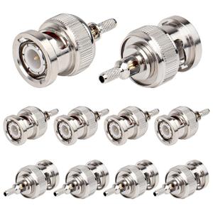 XRDS -RF BNC Crimp Connectors 10PCS, BNC Male Crimp Solder Attachment Connector for RG316 RG174 RG188 RG188A LMR100 Coax Cable