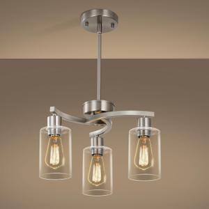 CNRATYE 3-Light Brushed Nickel Pendant Lighting for Kitchen Island, Hanging Dining Room Light Fixtures Over Table, Industrial Chandelier for Entryway Hallway Foyer Bedroom, Clear Glass Shade