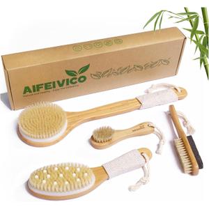 Dry Brushing Body Brush, Natural Boar Bristle Dry Brush, Bamboo Exfoliating Body, Face, Foot, Long Handle Back Scrubber Brush, Meridian Pressure for Lymphatic, Cellulite