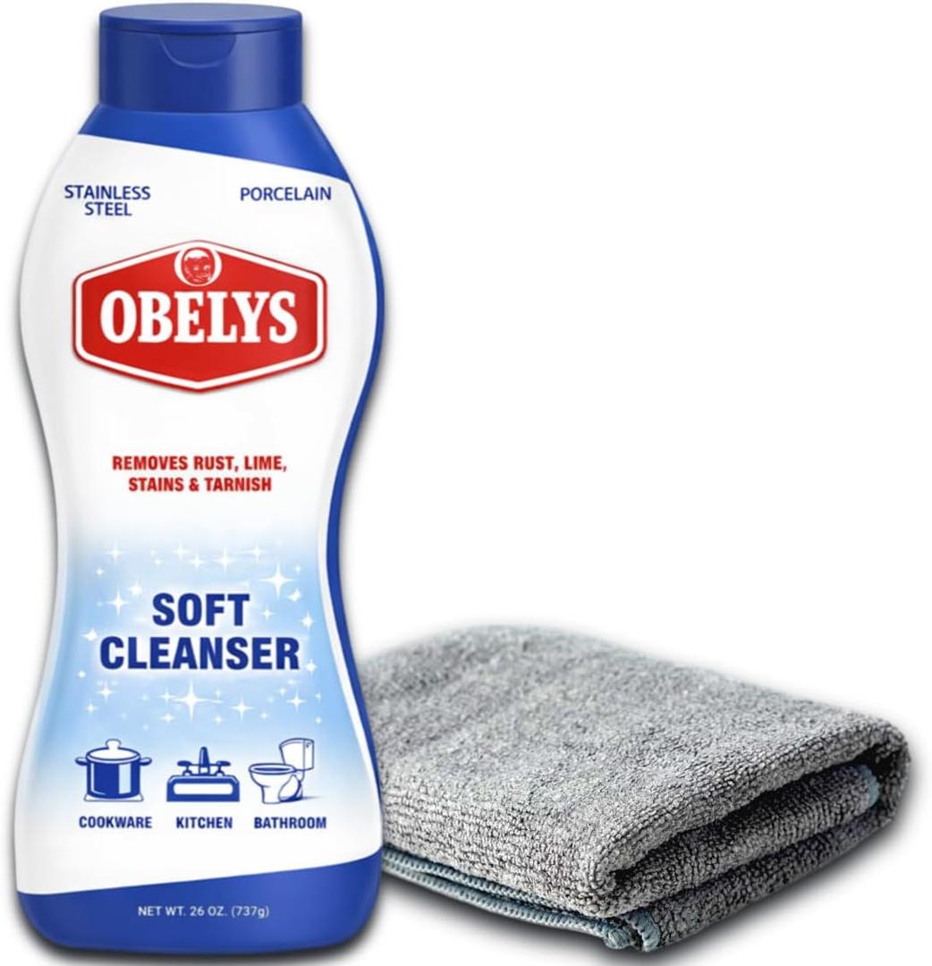 Bar Friends Soft Cleanser & Microfiber Cloth - 26oz Powerful Multipurpose Cleaner for Kitchens, Bathrooms, Sinks, Cookware, Showers, Tubs, Tiles, Stovetops, and More