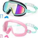 Seago Swim Goggles 2 Pack Anti-Fog Anti-UV Wide View Swimming Goggles for Kids 3-14 (Pink And Blue)