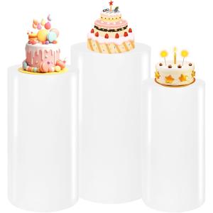 3PCS Metal Cylinder Pedestal Stands for Party White Round Dessert Tables Pedestal Display Plinth Pillars for Birthday Wedding Baby Shower Art DecorSmall