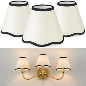 VIHOSE Set of 3 2.9" Top x 5.9" Bottom x 5.1" Height Lamp Shade with Petal Edge Chandelier Shades Fabric Scalloped Lampshade for Floor Wall Lamps Table Living Room Bedroom (Black Edge)