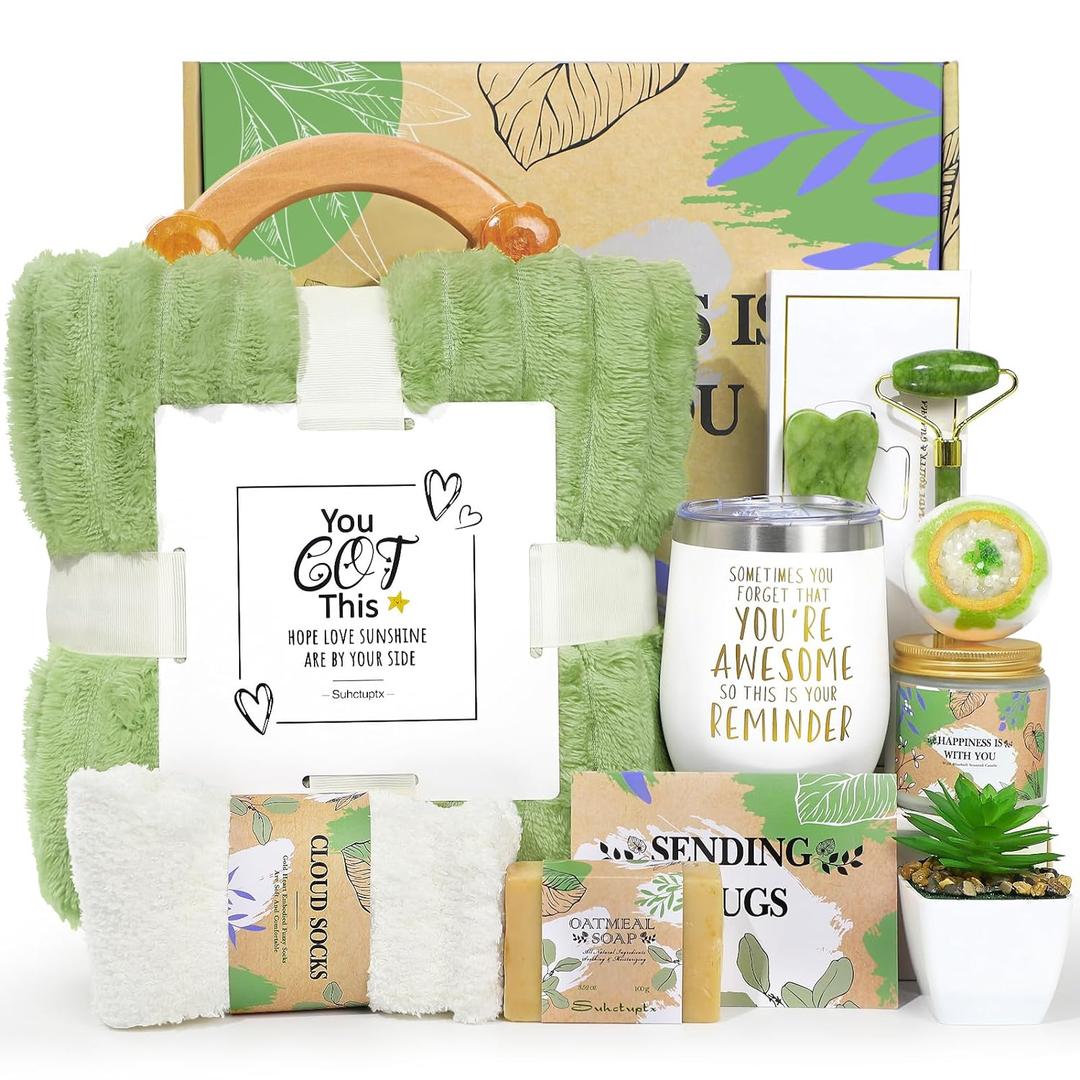 Self Care Gifts for Women, Get Well Soon Gifts for Women After Surgery, Care Package Thinking of You Relaxing Spa Gift Basket Set with Blanket Tumbler for Mom Her Best Friend Sister