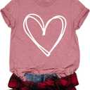 LAZYCHILD Valentines Shirts for Women: Cute Love Heart Shirt Valentine T Shirt Red Short Sleeve Casual Hearts Tops (Medium, Pink)