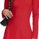 Womens Long Sleeve Square Neck Mini Dress Basic Bodycon Athletic Casual Going Out Club Party Dress with Shorts, Red, Medium 