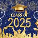 LYCGS 7x5ft Graduation Backdrop Navy Blue and Gold 2025 Graduation Party Backdrop for Class Celebration Prom Decor Banner X-113 (Multi)