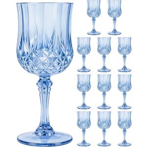 Plastic Wine Glasses Set, 7oz Vintage Goblets Shatterproof Unbreakable Reusable & Disposable, Drinking Glasses with Stem, for Wedding Outdoor Dinner Party (12pcs, Blue)